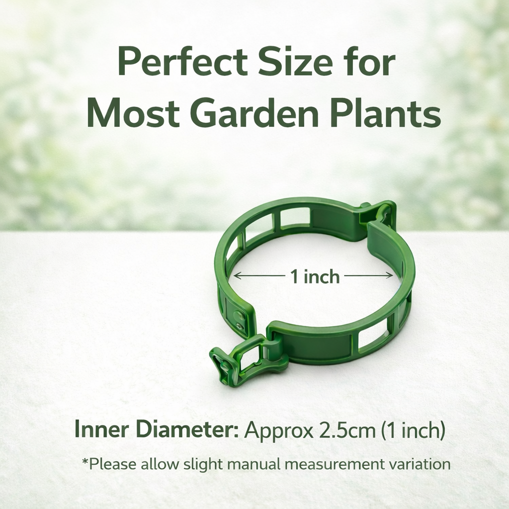Green plant support clip with 2.5cm (1 inch) inner diameter for garden vines