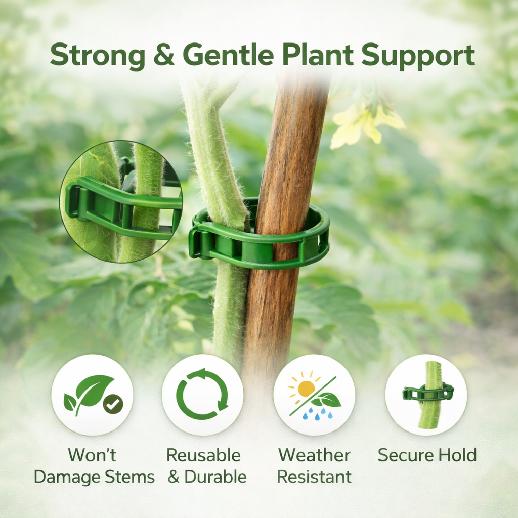 100 Pack Plant Support Clips – 2.5cm Garden Trellis Clips for Tomatoes, Cucumbers & Climbing Vines