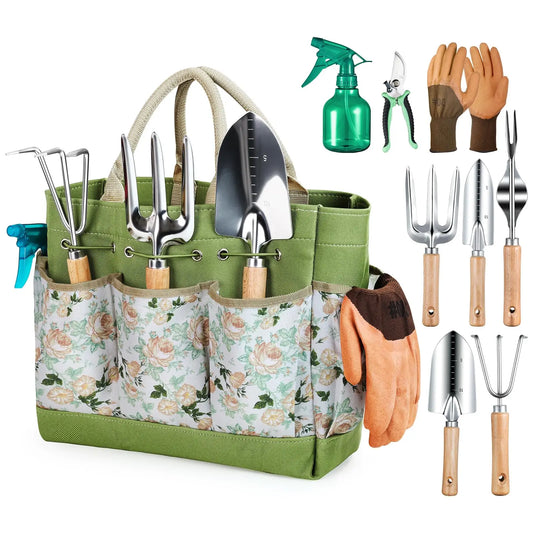 9-Piece Stainless Steel Garden Tool Set with Tote Bag